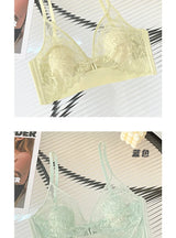 Sexy Lace Crop Top Deep V Backless Camisole Hollow Mesh Bra Female Solid Color Seamless Underwear Removable Chest Pad Tank Top