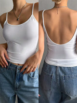 Women Backless Cami Crop Top Summer Solid Color Casual Sleeveless Top Streetwear Y2K Clothes