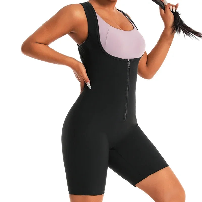 Women Hot Thermo Sauna Bodysuit One Piece Jumpsuit Shapewear Fitness Workout Sweating Bodysuit Body Shaper Thigh Trimmer Shorts