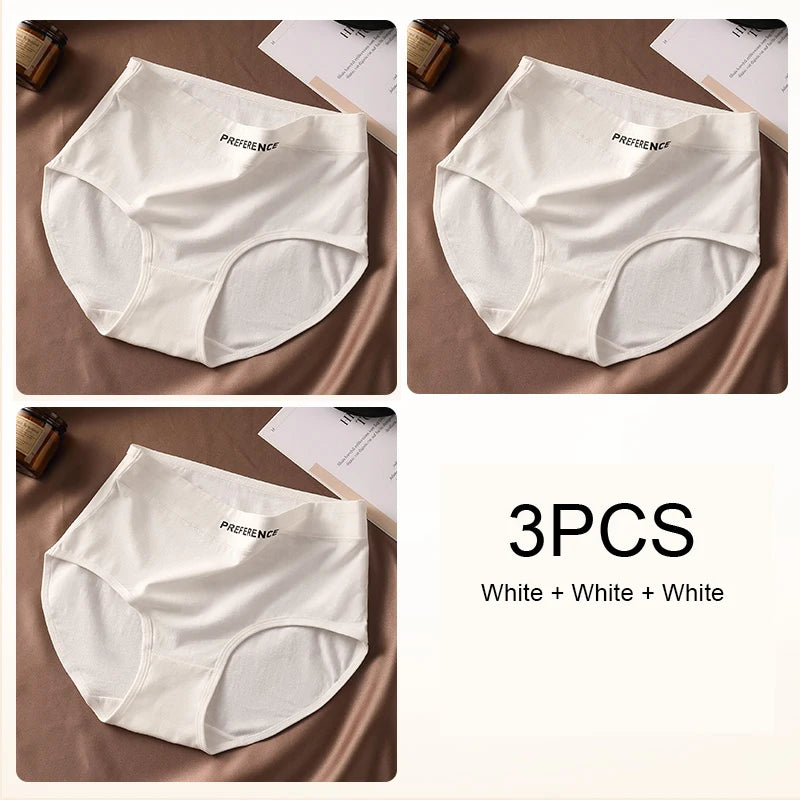 3PCS Woman High Waist Briefs Breathable Underwear Women Large Size Lingerie Pure Cotton Sexy Underware Triangular Panties Female