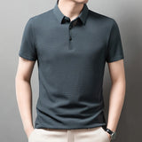 New Men's Business Casual Short Sleeved Bone Flower Solid Color POLO Shirt Fashion Breathable Comfortable Summer Versatile Top