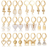Heart Pearl Dangle Earrings Set Metal Gold Color Butterfly Locks Earrings for Women Shell Trendy Jewelry Hoop Earrings 2024