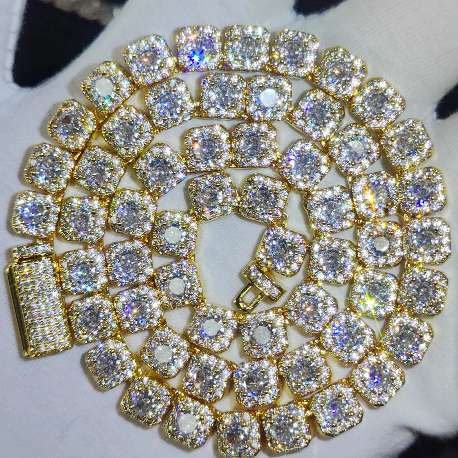 HHIOK Clustered Diamond Tennis Chain Miami Tennis Link Bracelet for Women 7MM Iced Out CZ Cuban Necklace Hip Hop Jewelry Gifts
