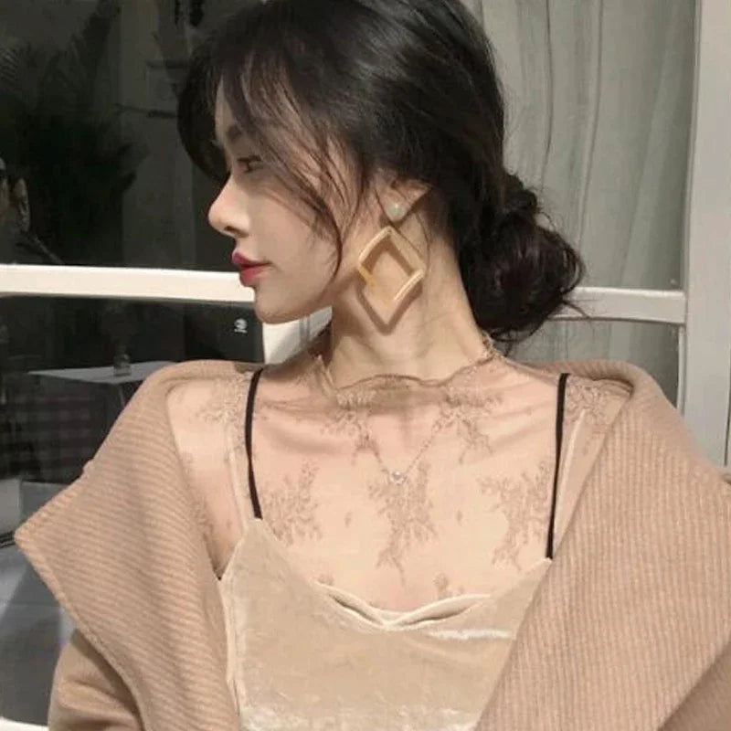 Women Elegant High Neck Polka Dot Blouse Mesh Lace Stitching Puff Long Sleeve Shirt Slim Fit Office Ladies Fashion Daily Tops