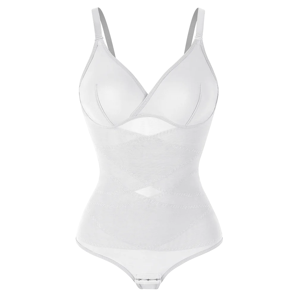 Women Cross Tummy Control Shapewear Sexy Mesh Slimming Waist Briefs Bodysuit Thin Breast Cup Body Shaper Butt Lifter Smooth Body