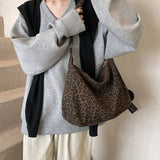 Trendy Casual Soft Textile Women's Shoulder Bag Large Capacity Leopard Print Female Retro Crossbody Bag For Commute Outings