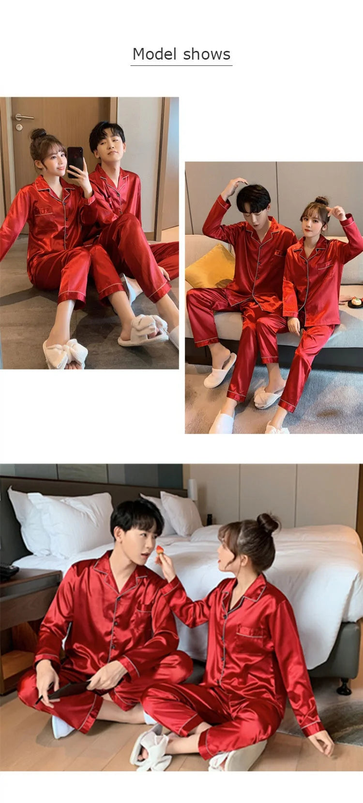 Solid Color Sleepwear Silk Satin Pajamas Couple Set Long Button-Down Pyjamas Suit Pijama Women Men Loungewear Plus Size Pj Set