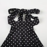 SUCHCUTE Sexy Polka Dot Print Halter Dress For Women Elegant Party Slim Backless Sleeveless Mini Dress Summer Vacation Outfits