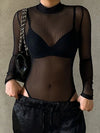 See Through Bodysuit Backless Hollow Out Transparent Club Jumpsuits Women Solid Black Tee Summer Elegant Sexy Streetwear