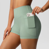 Women Sports Short With PocketedYoga Legging Shorts Squat Proof High Waist Fitness Tight Shorts Quick Drying Cycling Workout Gym