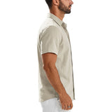 Mens Summer Solid Color Short Sleeve Tees and Premium Breathable Elegant Casual Shirts Hawaiian Inspired Cotton Linen Tops