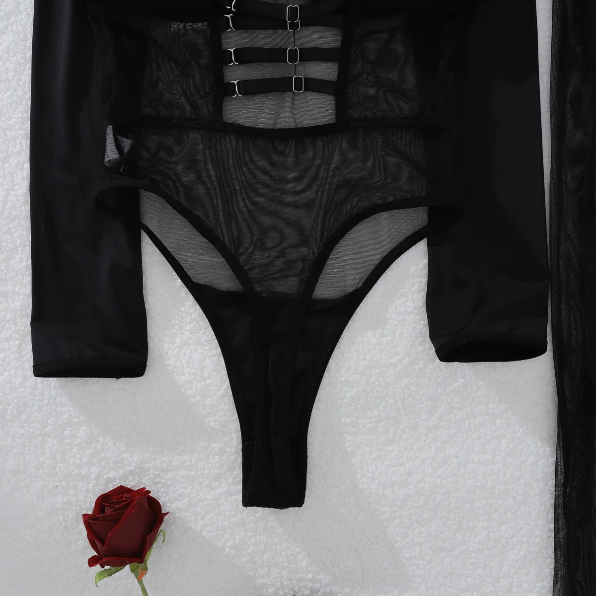 2025 New Perspective Mesh Body Shaping Jumpsuit Women's Sexy Splicing Split Skirt Female See Through Underwear 3-Piece Brief Set