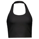 Women's Ribbed Halter Neck Crop Tank Top Sleeveless U-Neck Backless Slim Fit Solid White Knit Cami Summer Casual Basic Y2K