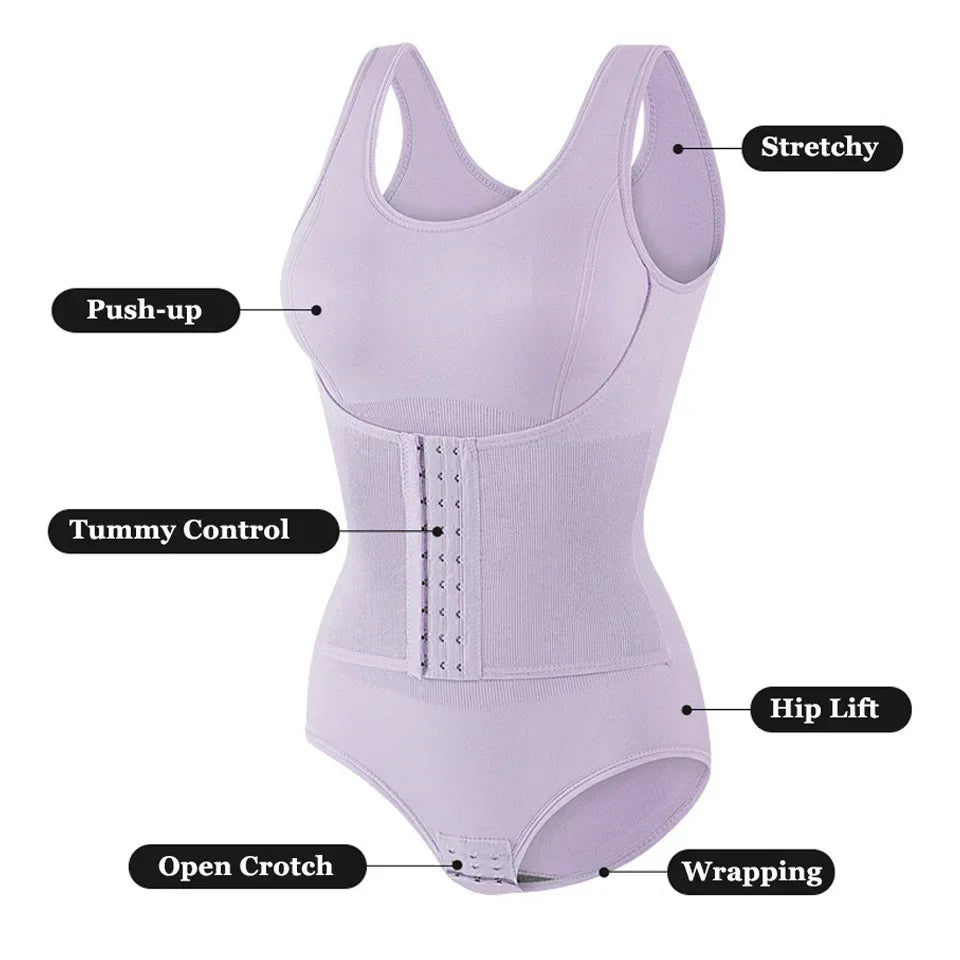New Bodysuit Shapewear with Zipper Belt Women Tummy Control Fajas Body Shaper Waist Trainer Slimming Cincher Corset Tops