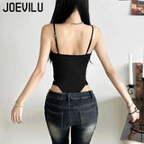 Y2K Black Bodysuit Women Hollow Out Sexy Sleeveless Tops Spaghetti Strap Streetwear Bodycon Jumpsuit Festival Aesthetic Clothes