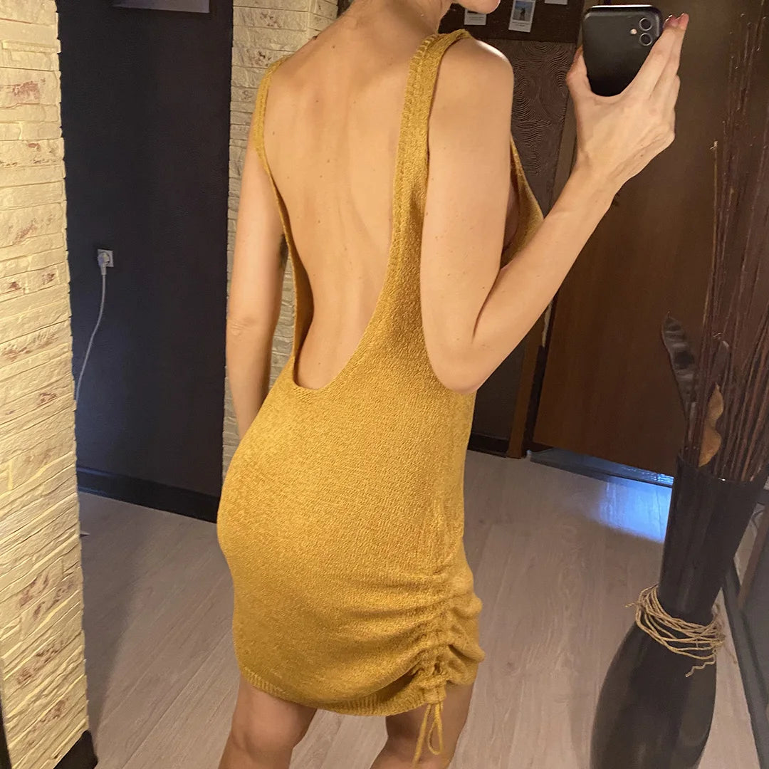 20 Colors Backless Lace Up Crochet Knitted Tunic Beach Cover Up Cover-ups Beach Dress Beach Wear Beachwear Female Women V5479