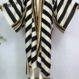WINYI Kimono Africa Summer Boho Stripe Print Beach Swimwear Elegant Cardigan Sexy Holiday Maxi Beach Wear Swimsuit Evening Dress