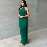 Hugcitar One Shoulder Backless Adjustable Scarf Loop Ruched Sexy Maxi Dress Women Elegant Y2K Streetwear Festival Outfit
