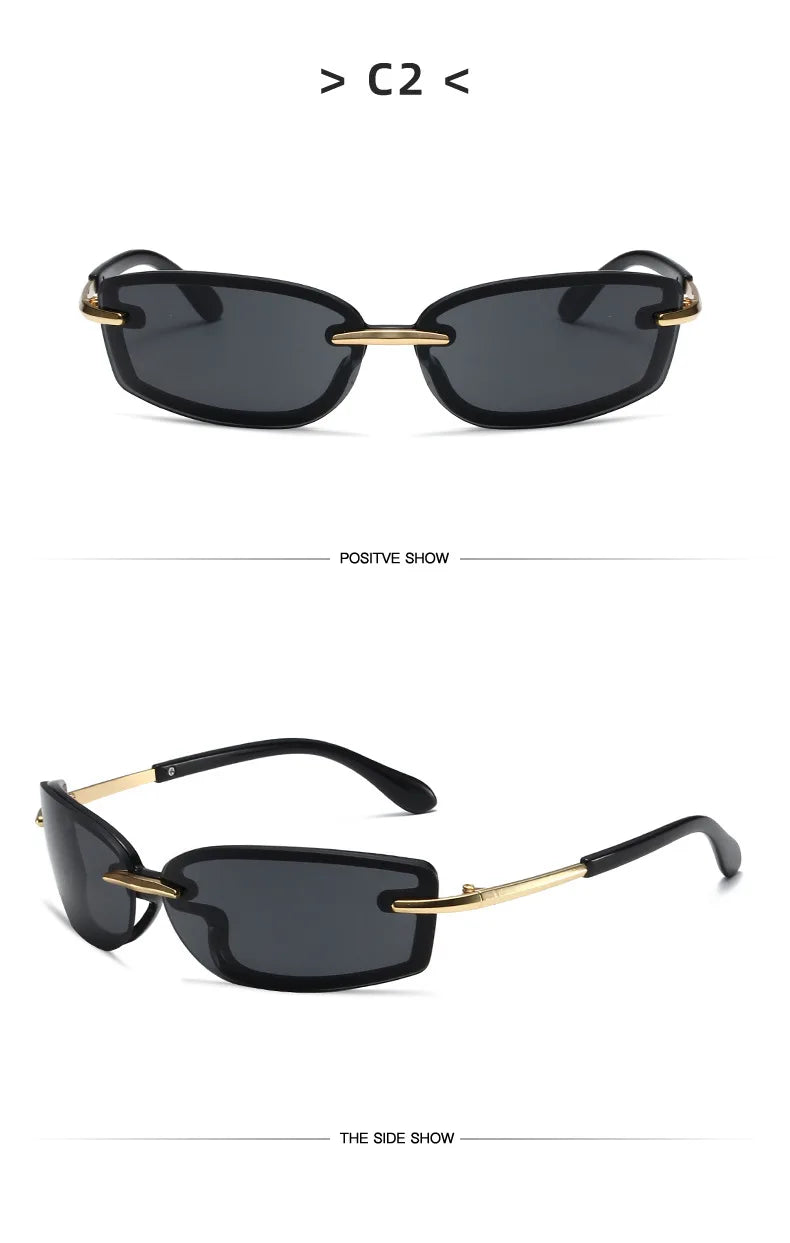 Rimless Y2K Style Sunglasses Rectangle Fashion Popular Women Men Shades Square Sun Glasses for Female Male Glasses Metal Frame
