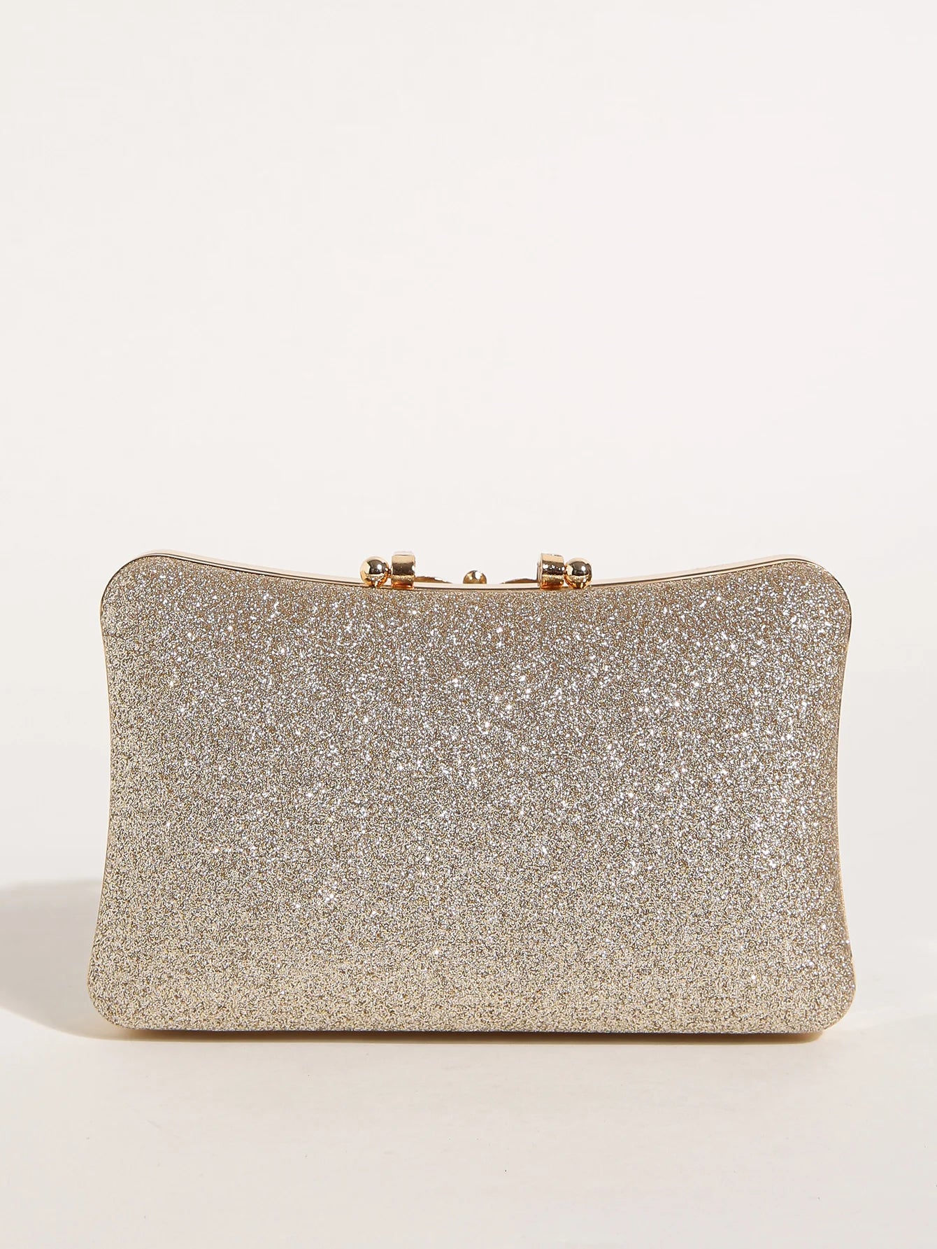 1PC Gold Glitter Clutch Box with Rhinestone Decor Cut-out Flower Flap Lock Closure Elegant Textured Frame Purse for Dinner