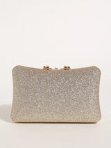 1PC Gold Glitter Clutch Box with Rhinestone Decor Cut-out Flower Flap Lock Closure Elegant Textured Frame Purse for Dinner