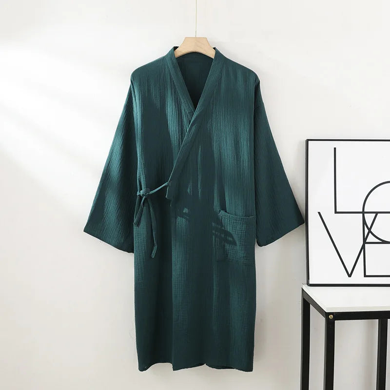 Kimono Robes for Men's and Women's Sleepwear Cotton Yarn Bathrobe Tied Cardigan Thin Home Clothes Couple's Robes