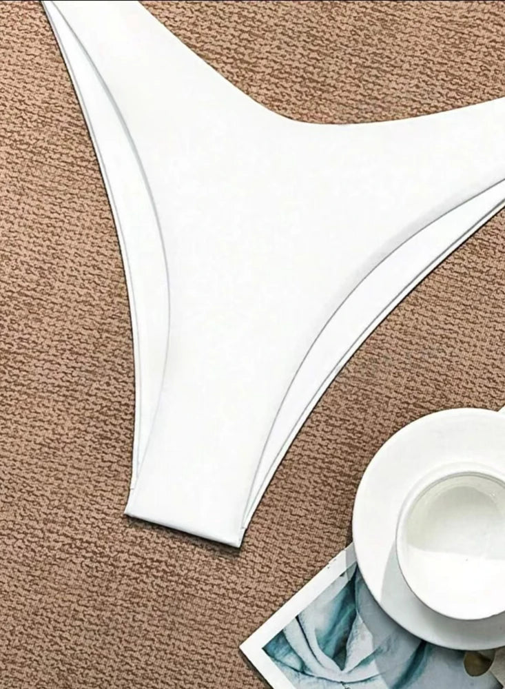 Women Thong Bikini Sexy Solid White/Black/Coffee Halter Swimsuit Lace Up Brazilian Bathing Suit 2025 New Double Fabric Beachwear