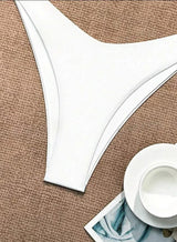 Women Thong Bikini Sexy Solid White/Black/Coffee Halter Swimsuit Lace Up Brazilian Bathing Suit 2025 New Double Fabric Beachwear