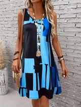 Spring&Summer Women's Geometric Pattern Sleeveless Dress For Summer Vacation,dresses for women summer，Women Bohemia Midi Dresses