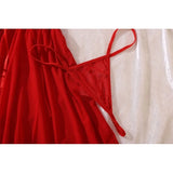 Sexy Bra And Garter Belt Lingerie Hot Red Babydoll Dress Erotic Women Exquisite 3-Piece Sets Thong Nightgown Set With Leg Rings