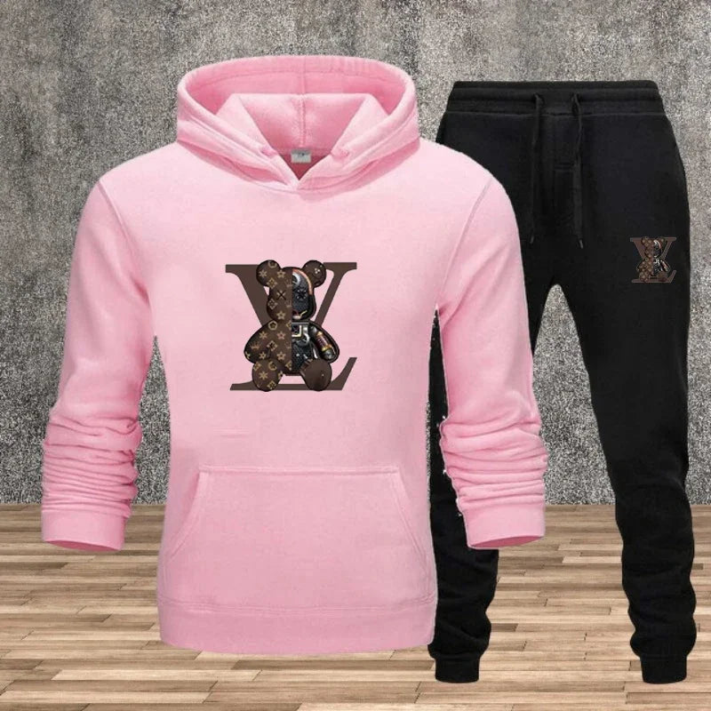 New Men's Printed Hooded Sweatshirt Set Soft Fabric Casual Streetwear Fitness Jogging Sportswear 2-Piece Outfit Comfortable