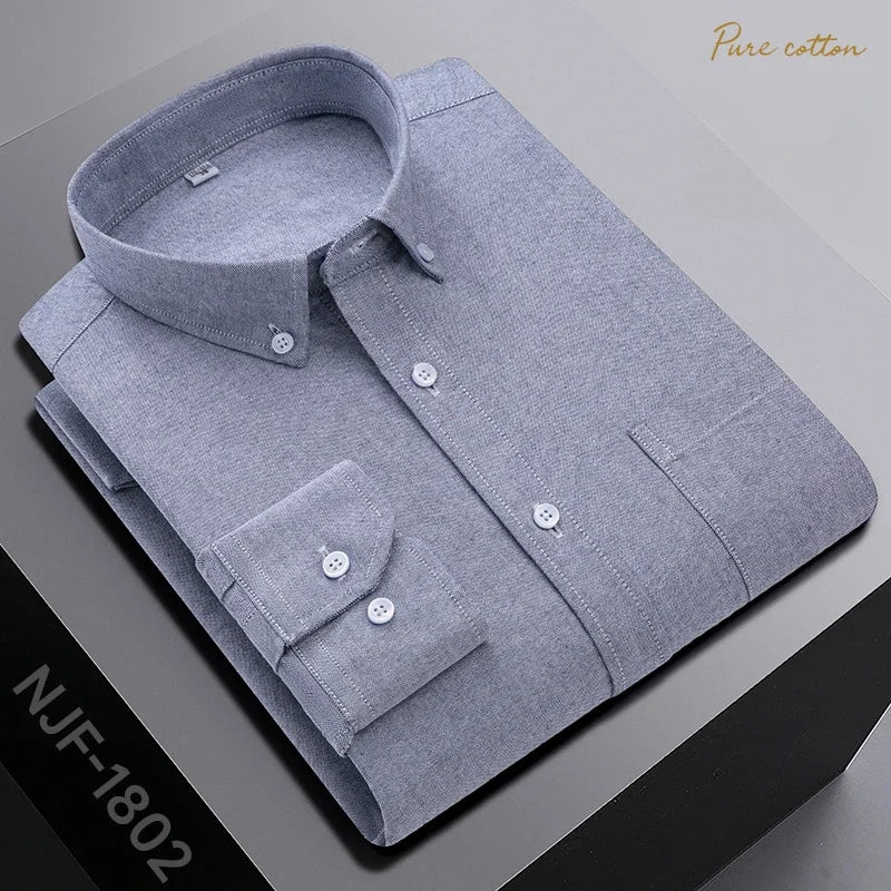 New In Shirt Oversize Long-Sleeve 100%Cotton Shirts for Men Slim Fit Formal Plain Shirt Plaid Casual Tops Designer Black Clothes
