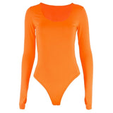 Orange Neon Bodysuit Women Long Sleeve Bodycon Sexy Autumn Winter Streetwear Club Party Outfits Casual Female Clothing