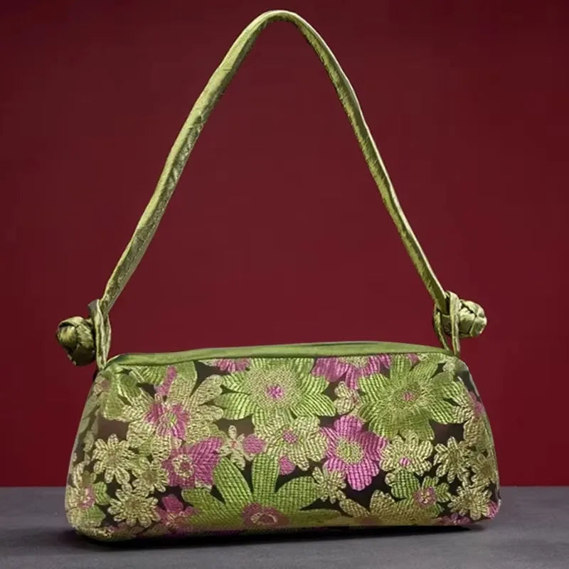 Fashion Shoulder Bag Women Handbag Luxury Embroidered Silk Bag Female Purse Small Cute Cosplay Cheongsam Flower Satin Tote Bag
