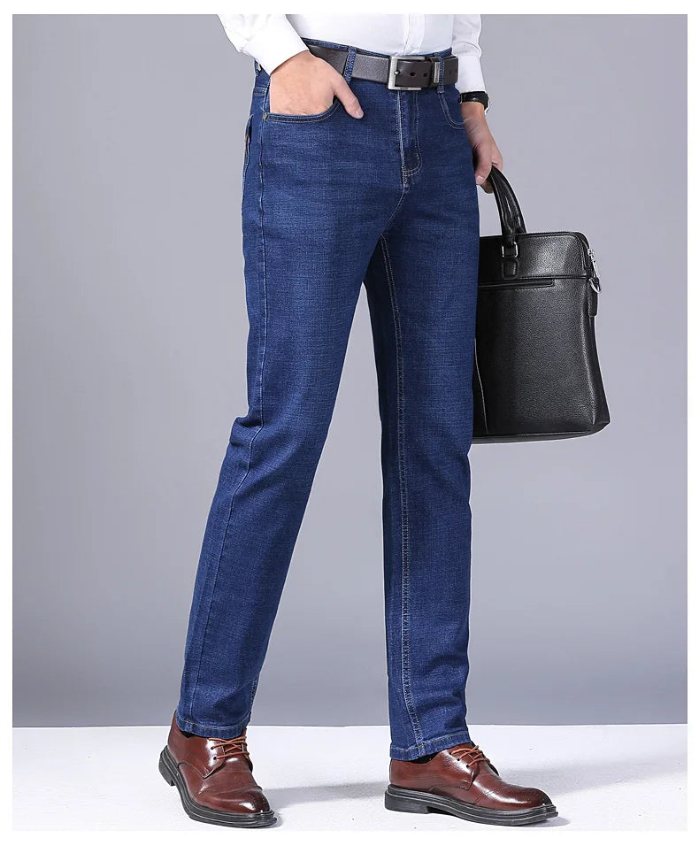 Men Fashion Straight Jeans Men 2026 New Stretch Slim Fit Pants Comfortable Soft Business Denim Trousers Male Brand Clothing