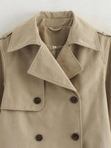 Ladies Vintage Cropped Trench Spring Autumn Jacket Women Streetwear Double Breasted Long Sleeve Top Female Chic Coat Outfits