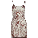 Nibber High Elasticity Dress Women Art Print Low-Neck See Through Skinny Sexy Midnight Summer New Trend Chic Hottie Mini Bodycon