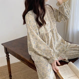 Four Seasons Can Wear Korean Style Floral Women's Pajamas Tops and Pants Summer Student Sleepwear Homewear Girl Sweet Nightwear