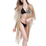Swimsuit Cover-ups  Fashion Tassel Gold Bikini Beach Cover Up Sexy Beach Dress Tunics for Women Summer Wear See Through
