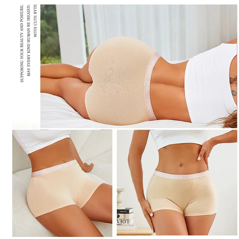 3Pcs Women's Panties Cotton Seamless Sports Boxers Underwear Female Solid Color Briefs Lingerie Intimate Underpant Finetoo S-XXL