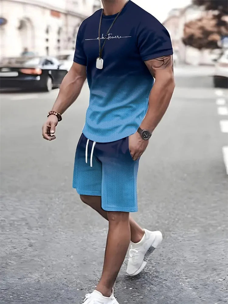 2024 New Summer Street Men's Suit Sportswear Men's Oversized Clothing 3D Print T-Shirt Shorts Men's Simple Clothing Fashion Suit