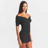 Nsauye 2026 Casual Summer Women Dresses Mini Bodycon Short Sleeve Sexy V Neck Party Evening Wrap Night Club Dress Outfits