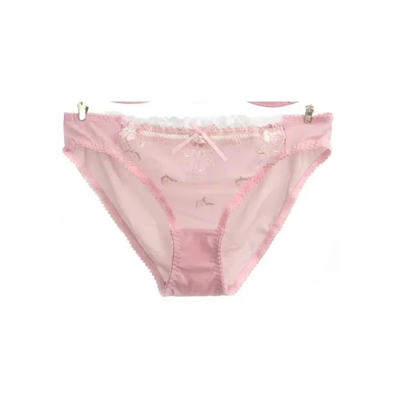 MOYISU New Arrival Luxury Pure Desire Lace Tulle Sexy Panties Lingerie Set Lilacs Embroidery Girl Boobs Big Size Big Boobs Small