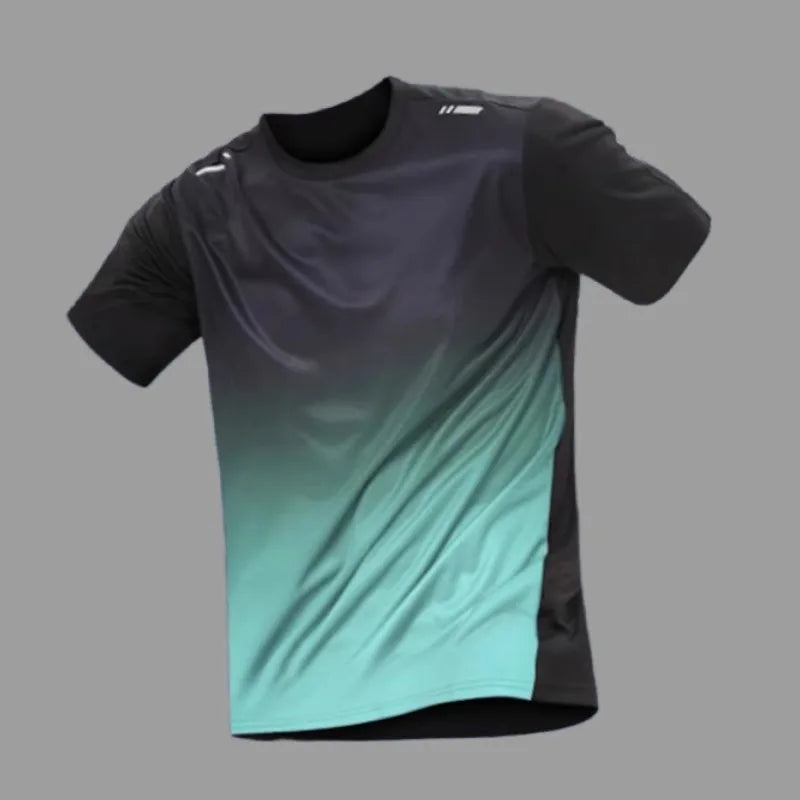 Men's sportswear, ice silk short sleeves and shorts running clothes, men's table tennis and badminton wear gradient T-shirt