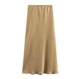 Willshela 2024 Black Satin Skirt Woman High Waist Elegant Long Skirts For Women Fashion Summer Midi Skirt Office Women's Skirts