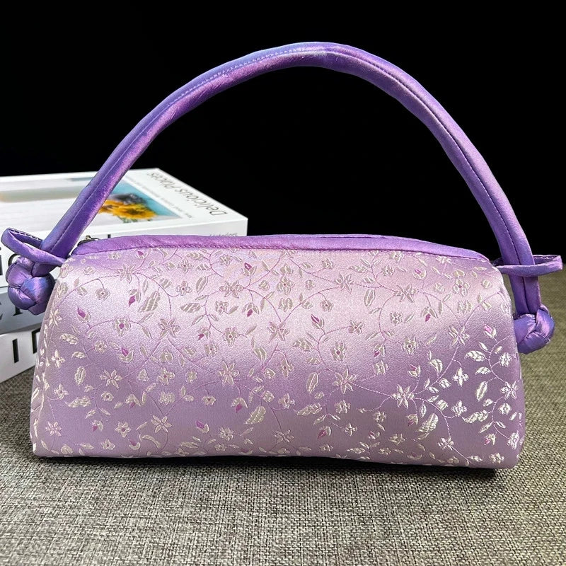 Fashion Shoulder Bag Women Handbag Luxury Embroidered Silk Bag Female Purse Small Cute Cosplay Cheongsam Flower Satin Tote Bag