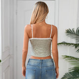 Hugcitar Leopard Print Slips Bows Patchwork Lace Sexy Slim Crop Camis Top Summer Fashion Women Y2K Outfits Festival Party