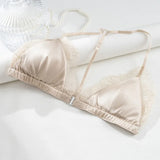 Birdtree 93% Silk 7% Spandex Women Lace Bra,Wireless Pitted Triangle Cup Front Closure Bralette,2026 New Underwear A61403JF