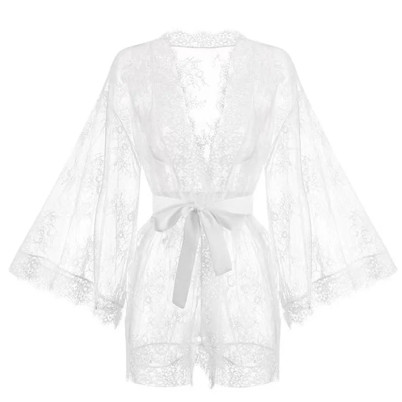 Sexy Lace Ladies Single Size Loose Black and White Bathrobes 264