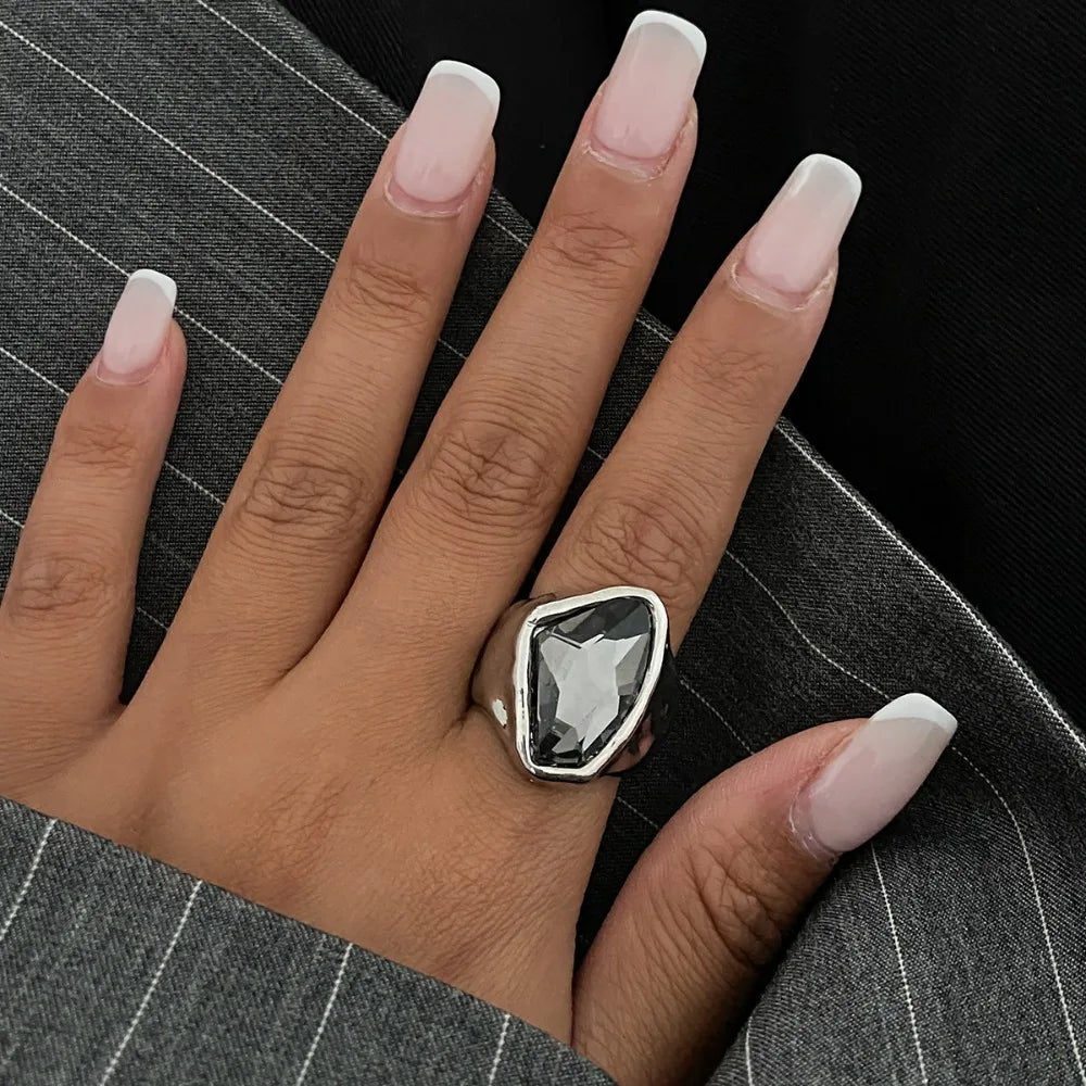 Minimalist Acrylic Rhinestone Open Ring for Women Korean Fashion Geometry Adjustable Knuckle Ring Party Jewelry Lady Gifts